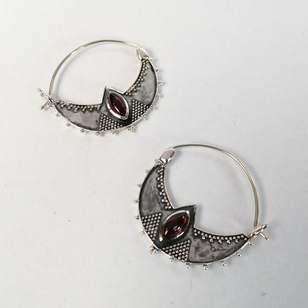 garnet hoop earrings stering silver
