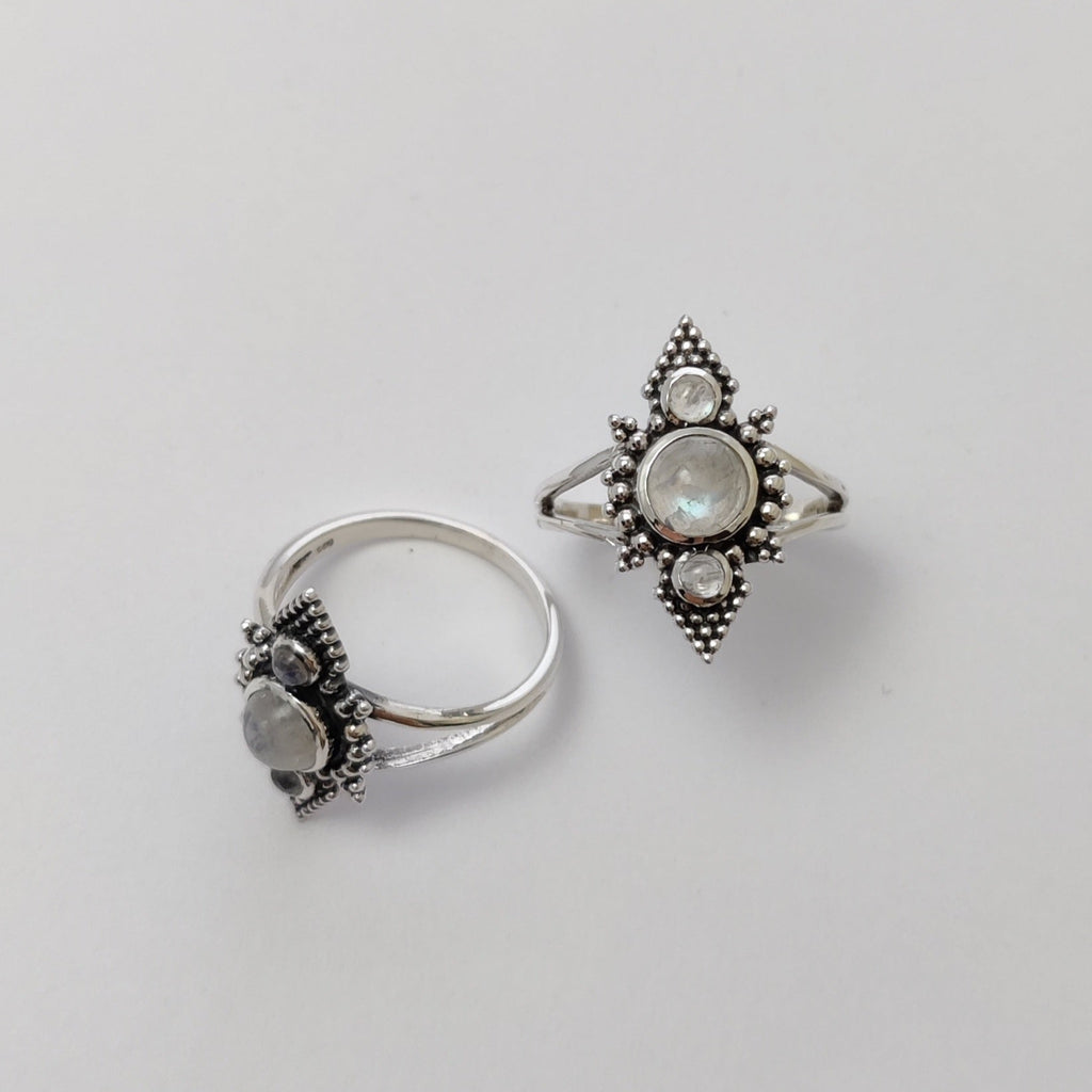 moonstone sterling silver rings pyramid different angles