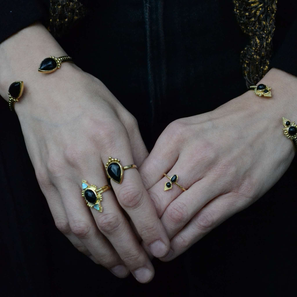 black onyx brass rings bracelets