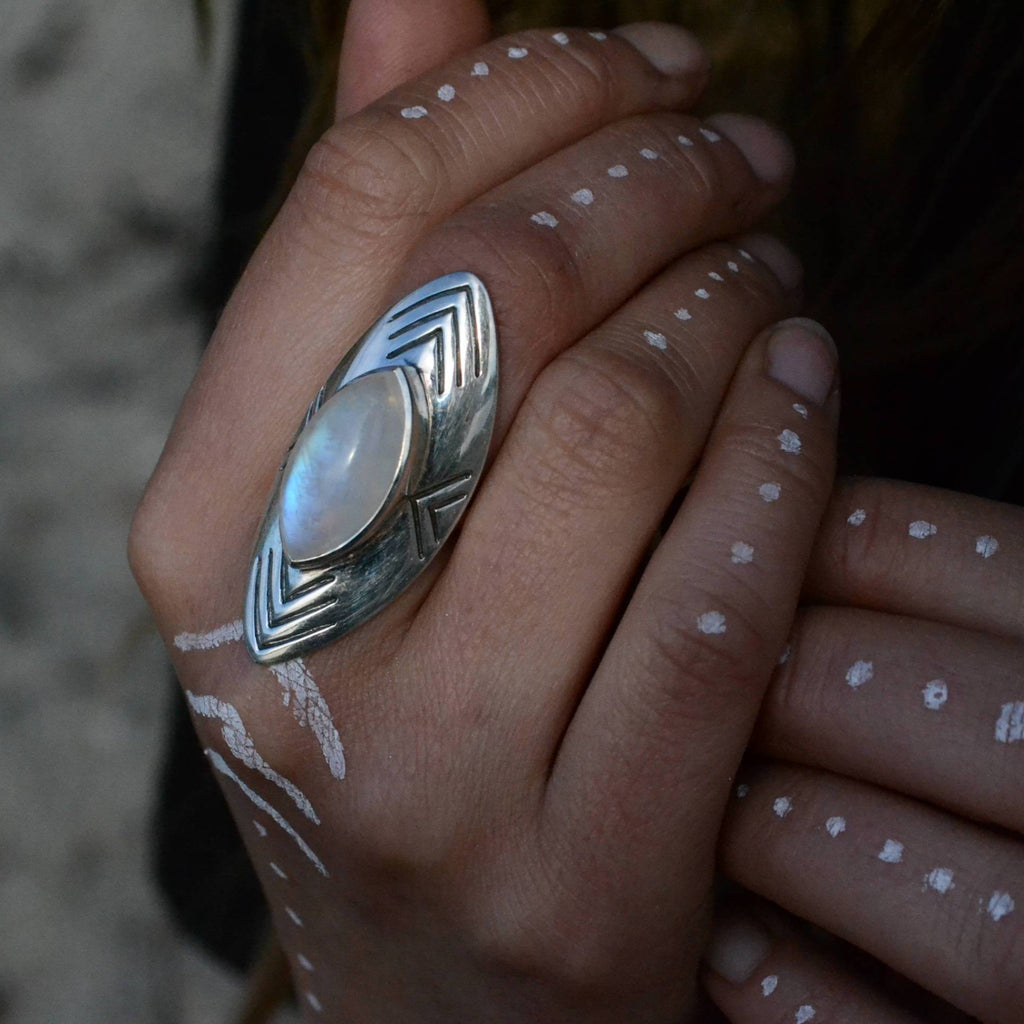 bohemian moonstone silver ring