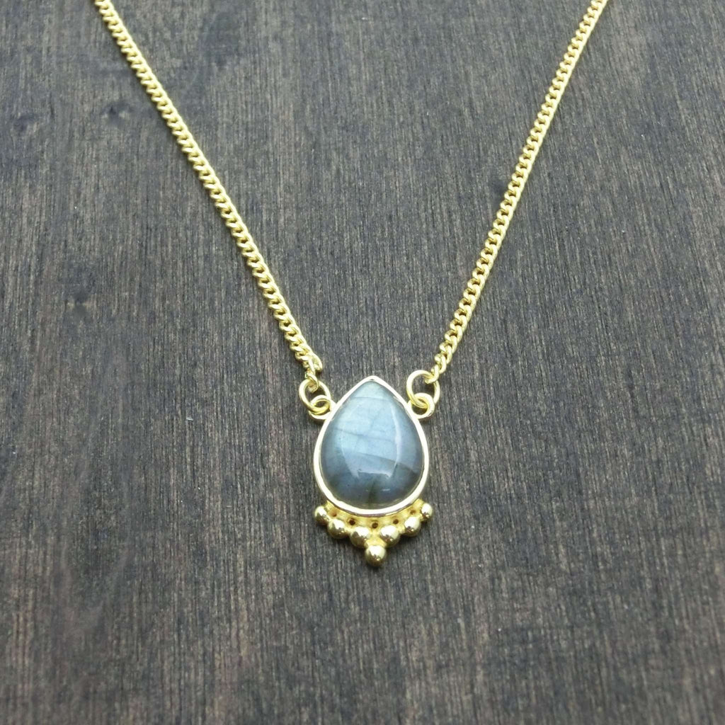 labradorite necklace drop shape brass