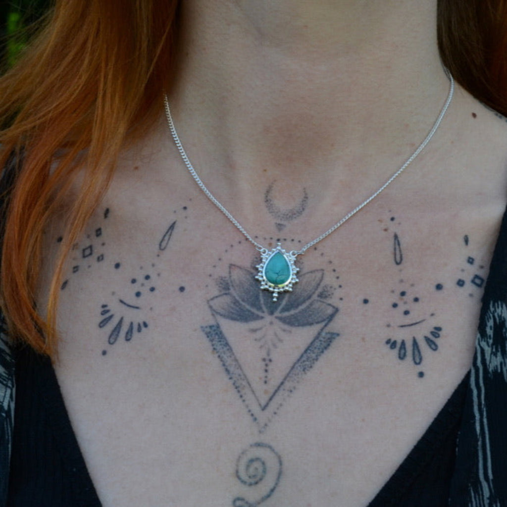star necklace turquoise and sterling silver on model