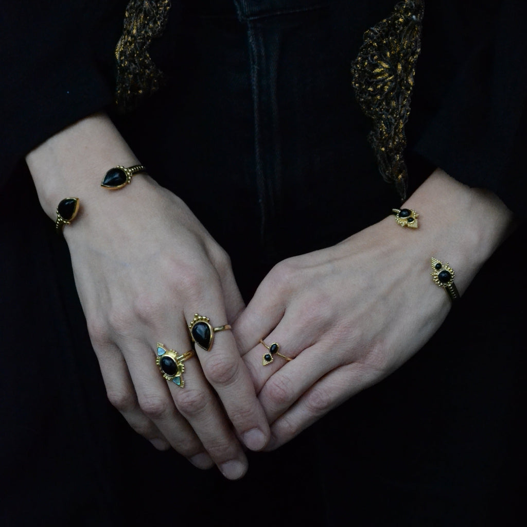 black onyx cuff bracelets and rings by noomaad