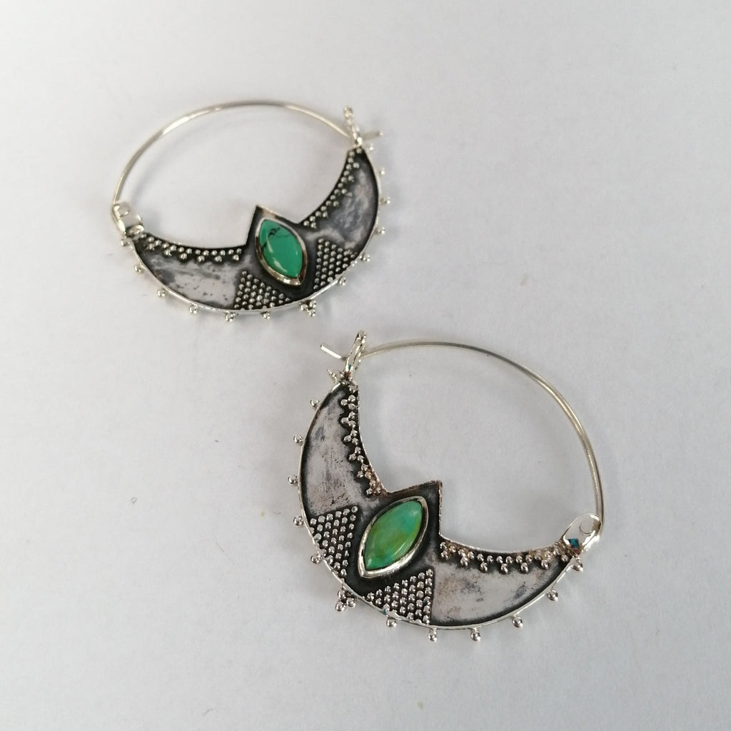 turquoise hoop earrings sterling silver crescent shape