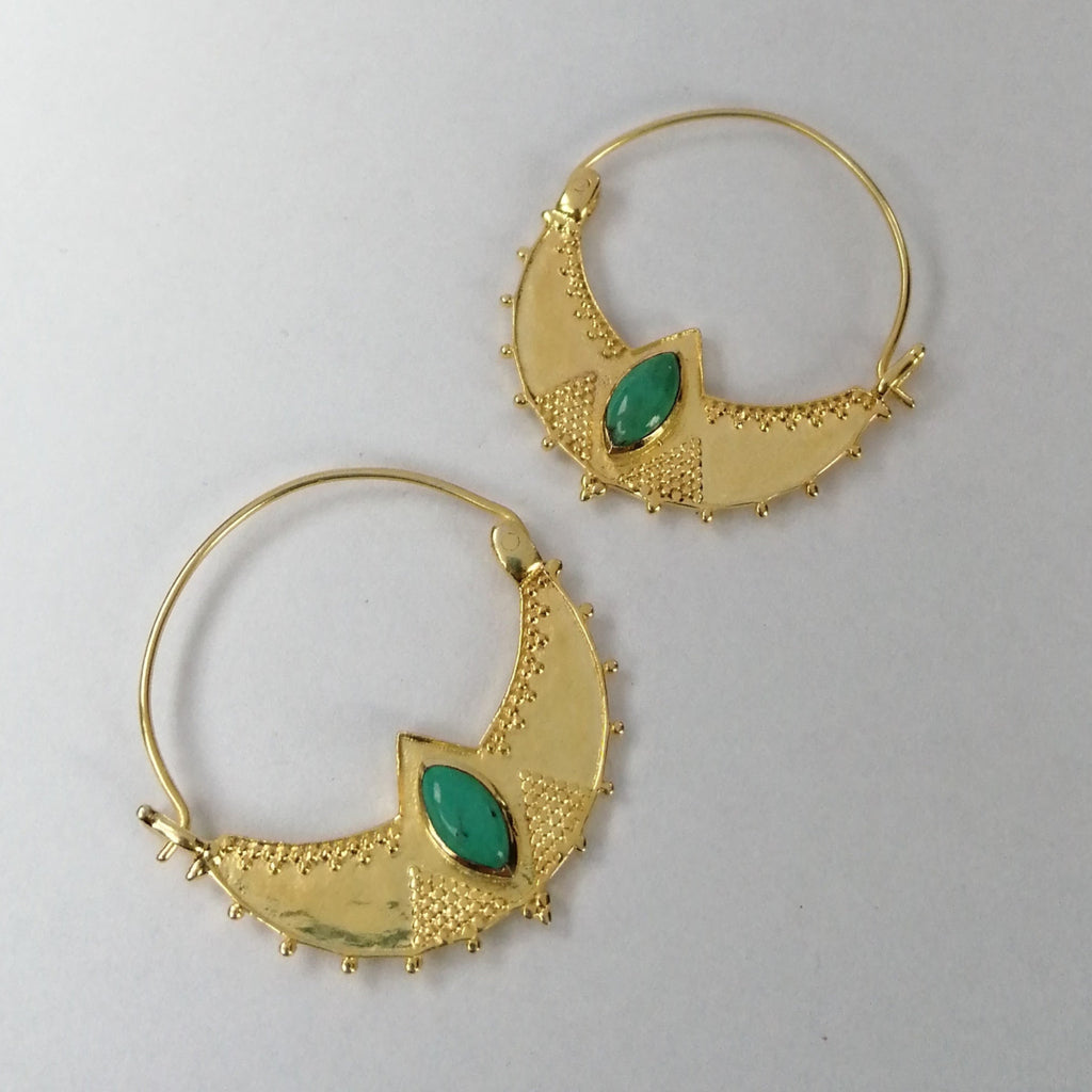 crescent hoop earrings brass turquoise