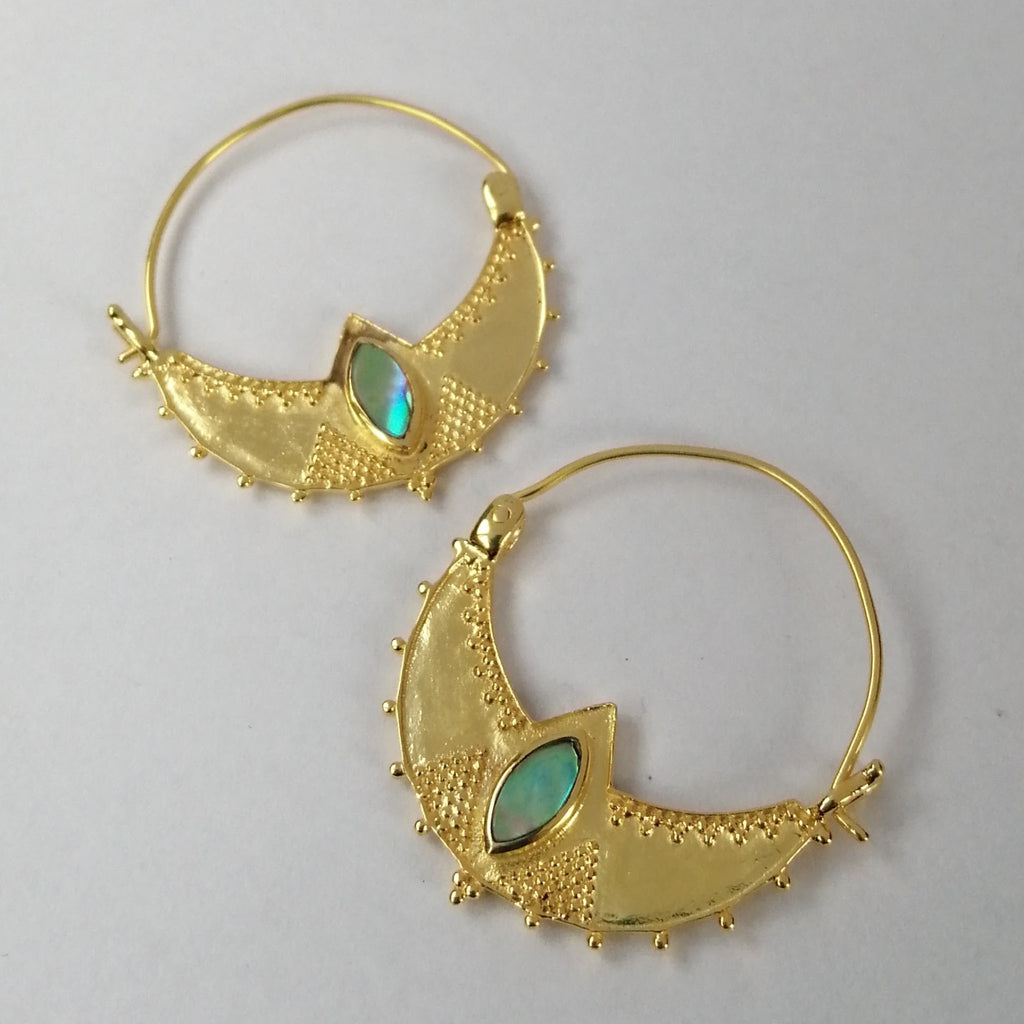 crescent hoop earrings abalone shell brass