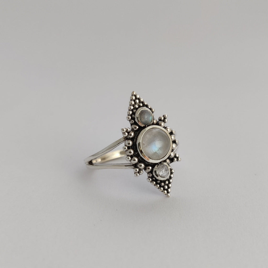 moonstone silver ring pyramid by noomaad
