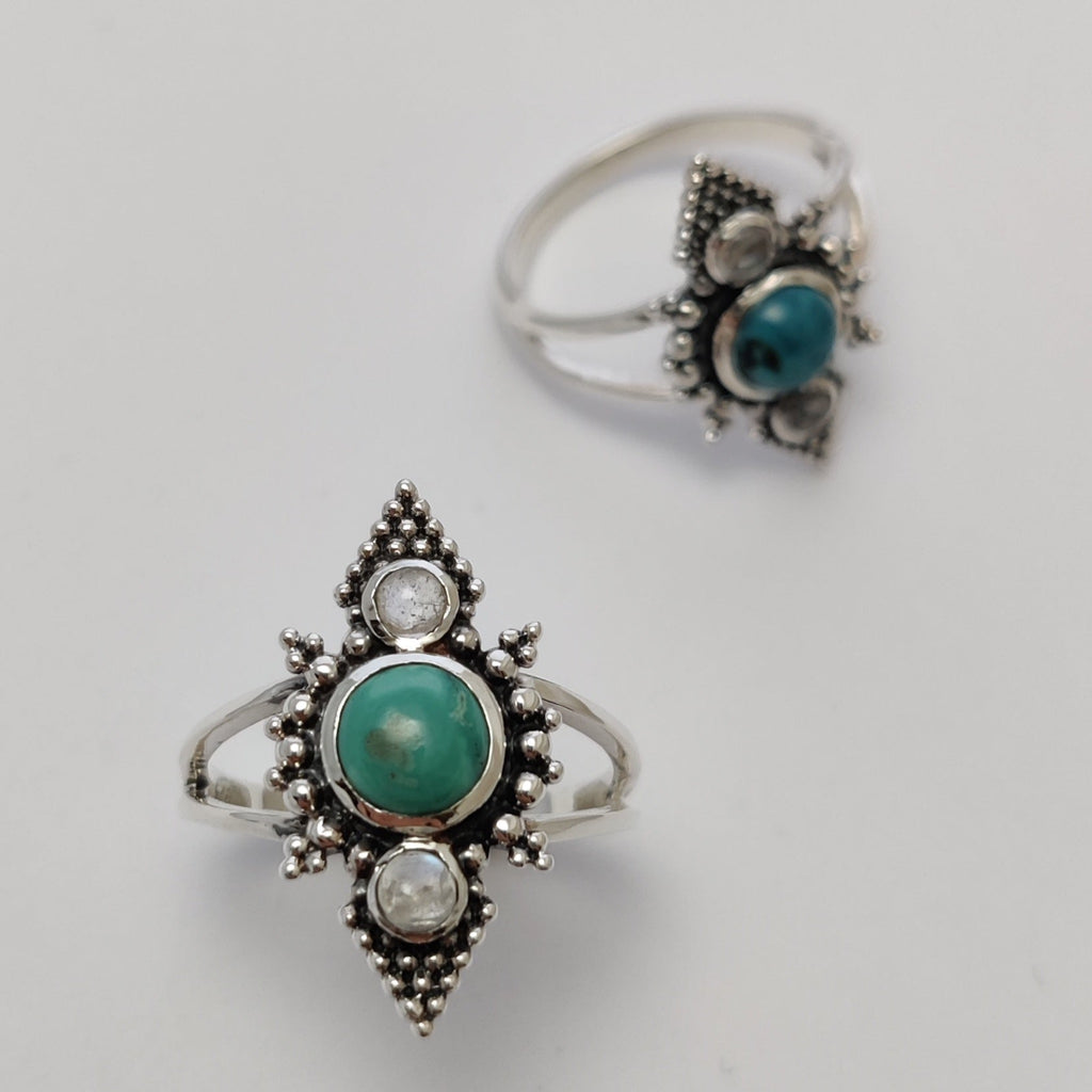 pyramid ring sterling silver turquoise and moonstone