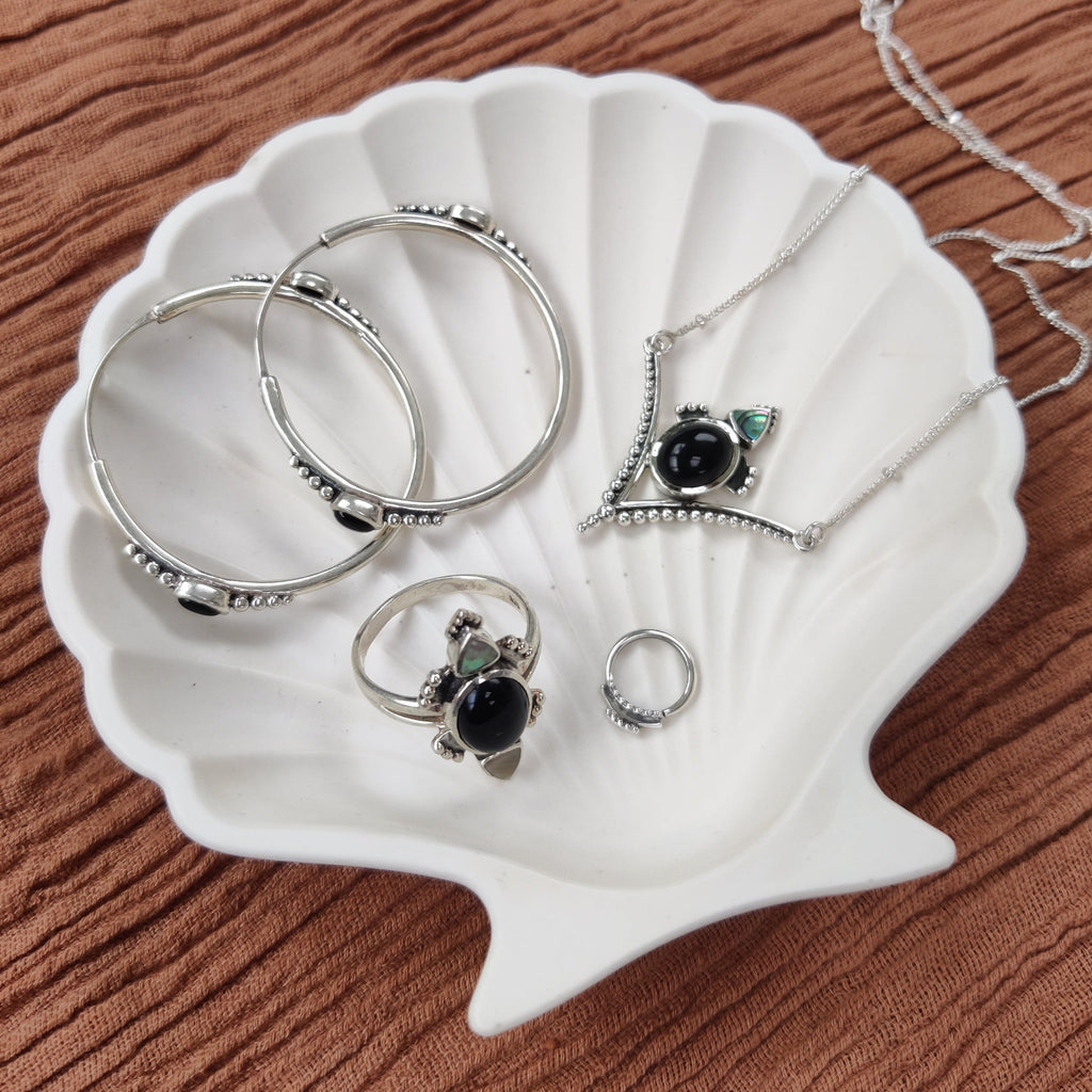 bohemian jewelry sterling silver, hoop earrings, necklace, ring and septum