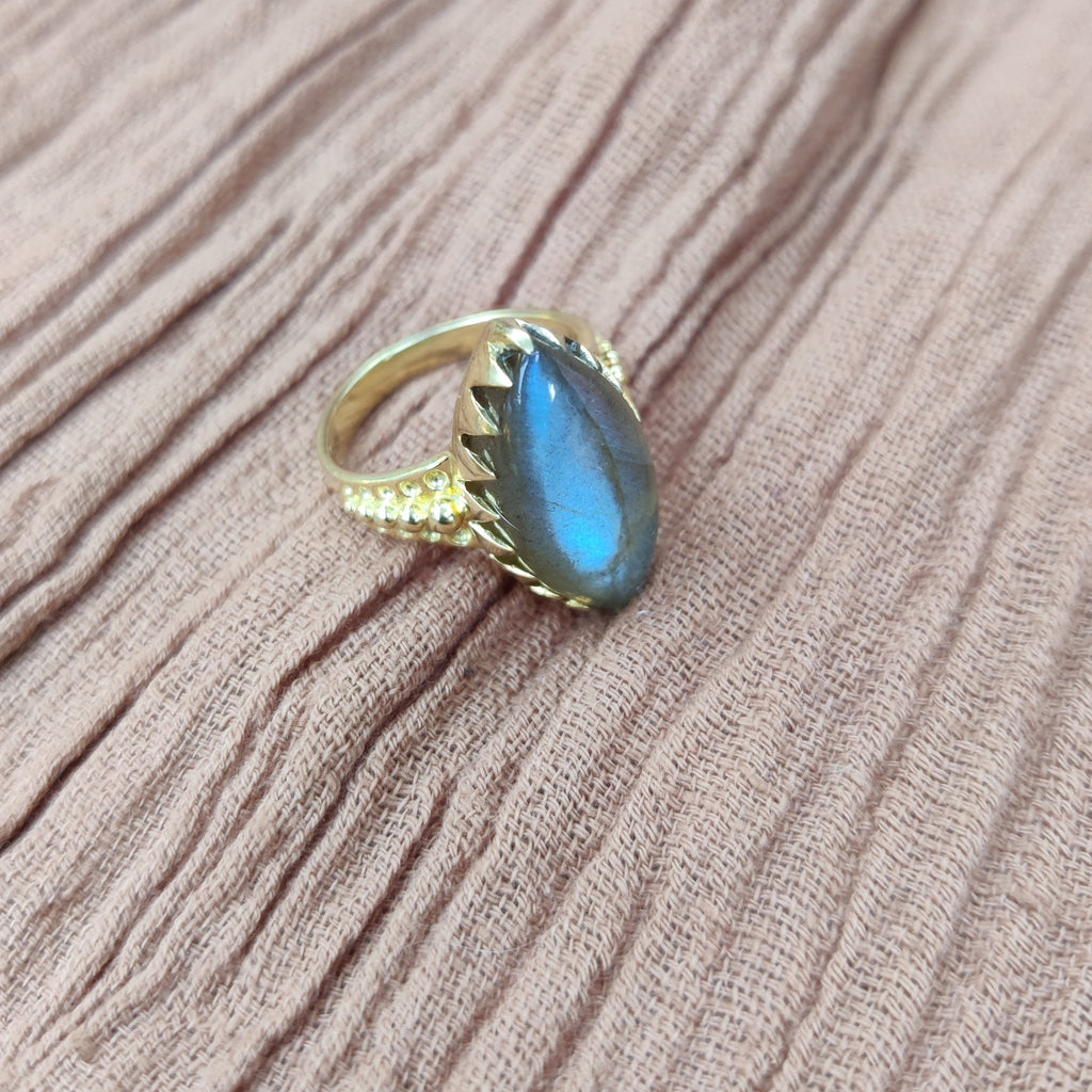 labradorite ring crafted from brass, empress ring by noomaad