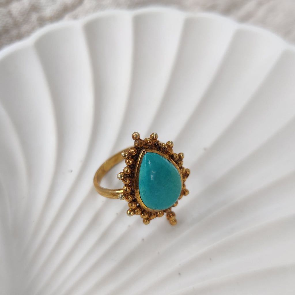 bohemian ring with turquoise, crafted from brass