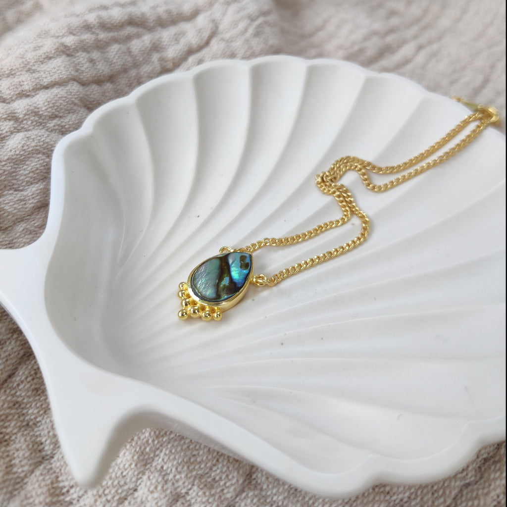 drop necklace with abalone shell crafted from brass