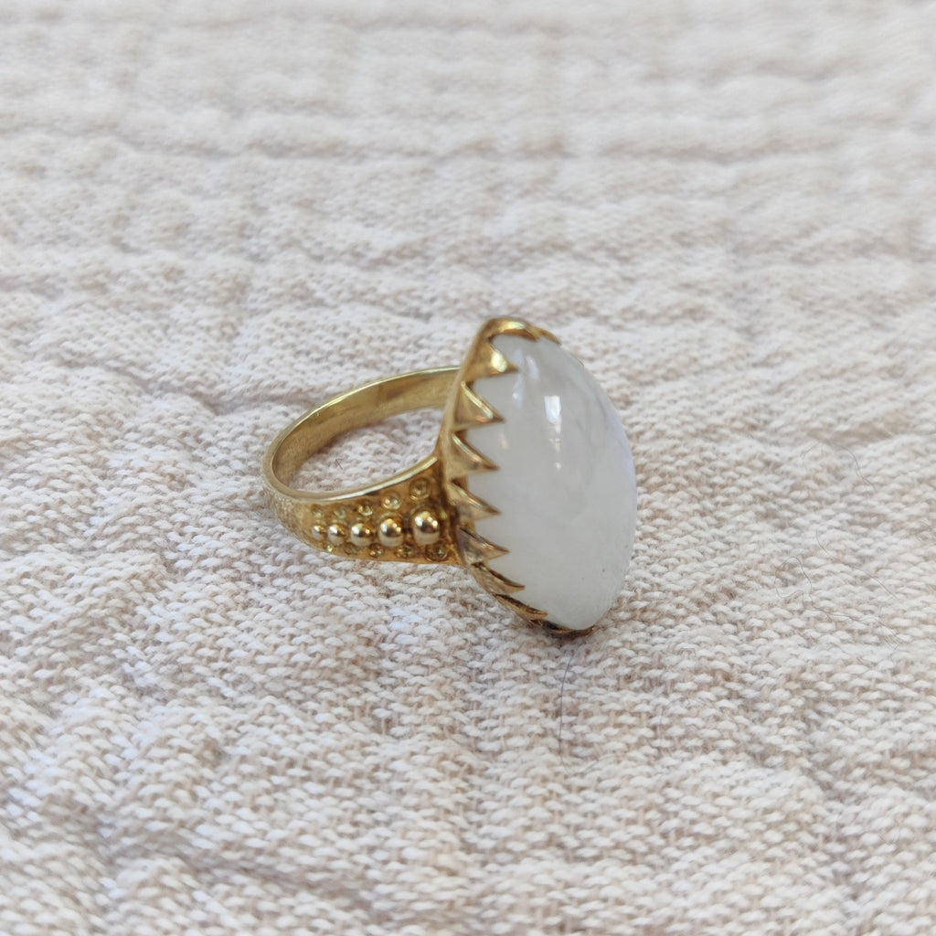 empress ring with moonstone, crafted from brass, noomaad