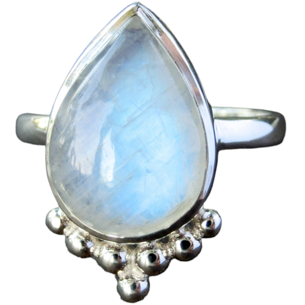 drop moonstone silver ring, bohemian style