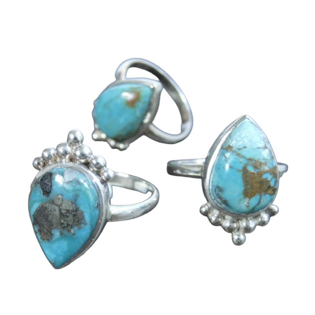 turquoise and sterling silver rings drop-shaped