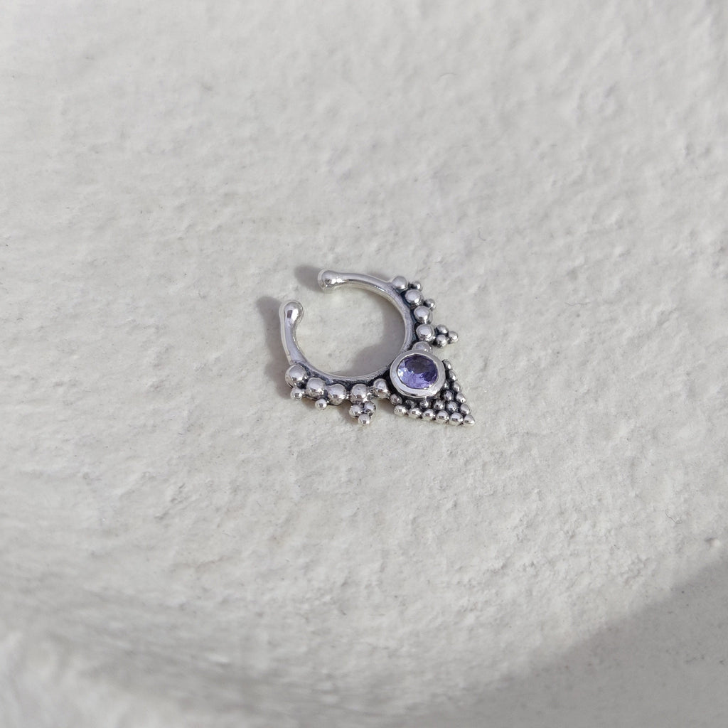 Fake septum made from silver with tanzanite gemstone