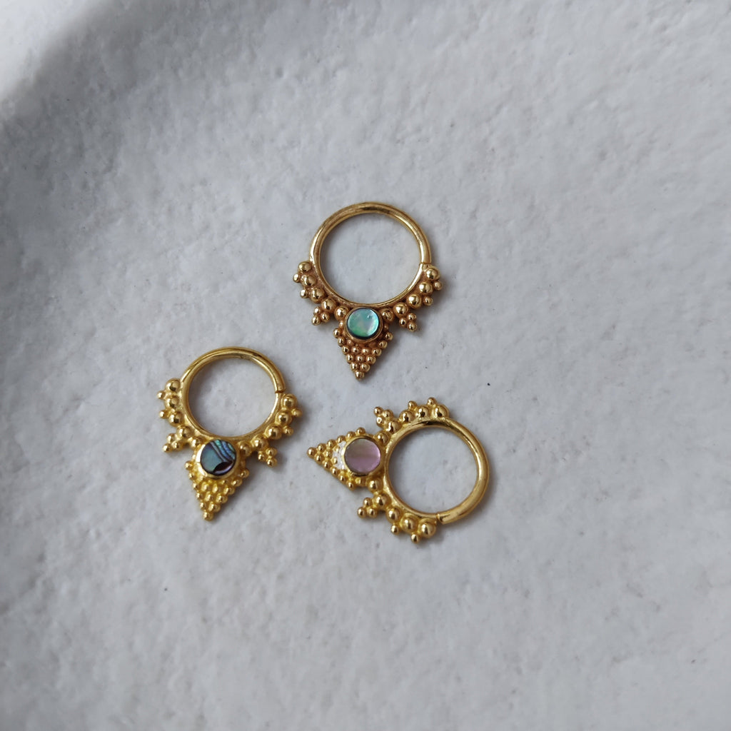 septum nose rings gold and abalone shell