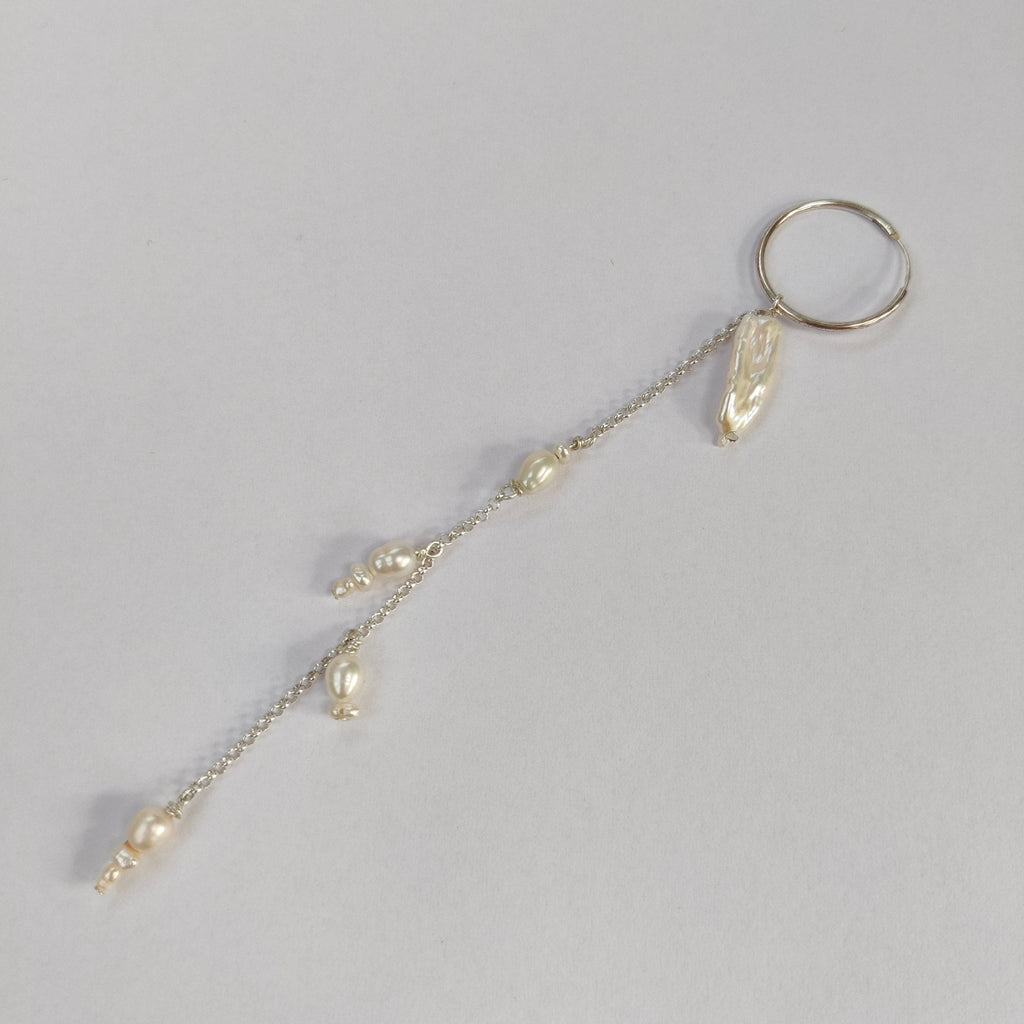 long pearl earring, cascade earring, sterling silver and freshwater pearls