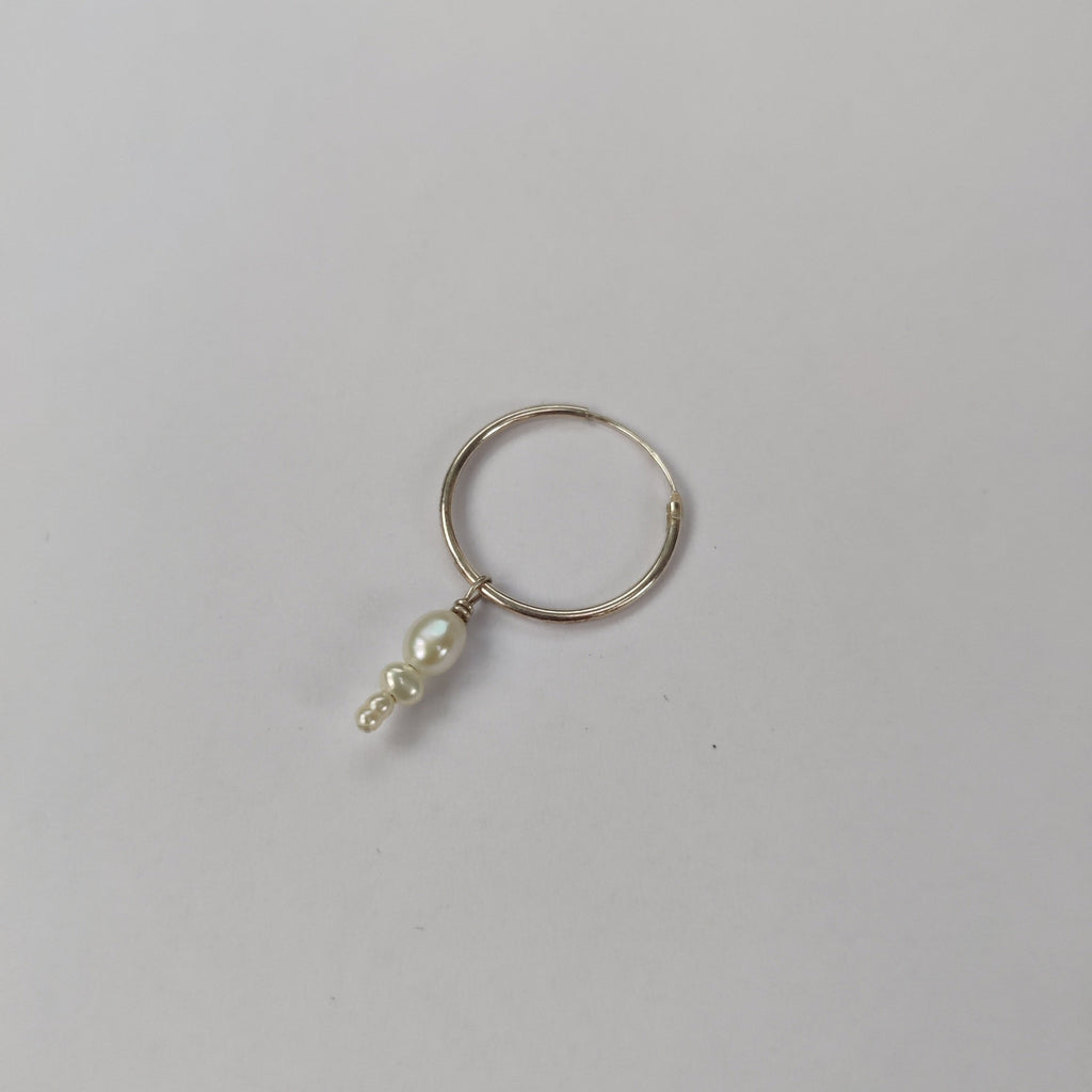 small pearl earring, sterling silver, hoop earring