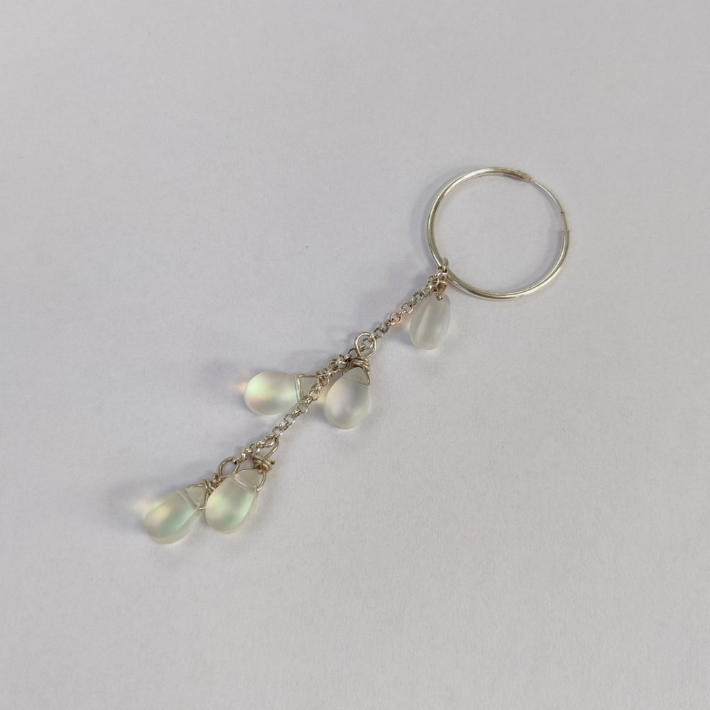 cascade earring, shimmering drop glass beads and sterling silver