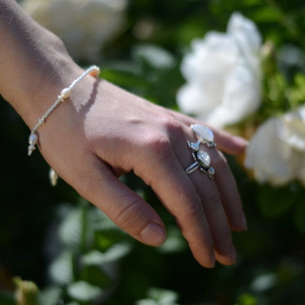 Pearl Bracelet with Glass Beads and Charms