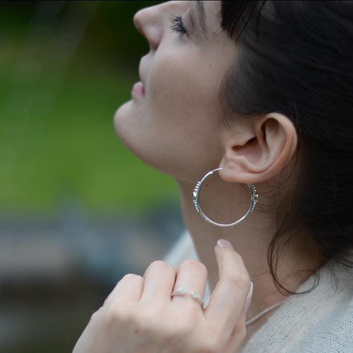 Medium Hoop Earrings with faceted gemstones - Peridot, Blue Topaz or Black Sapphire