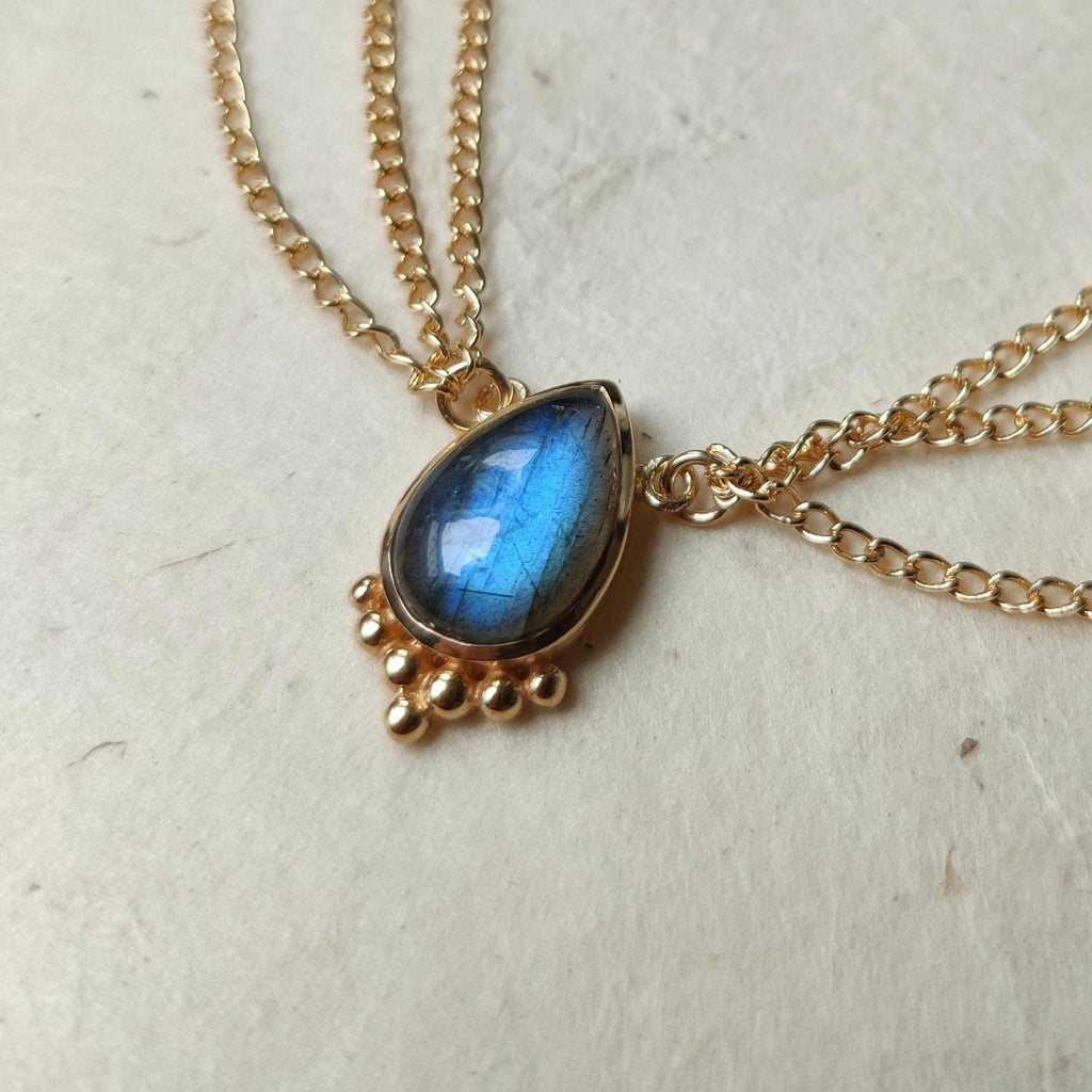 Drop Head Chain Brass ⎜ Labradorite, Moonstone, Abalone Shell, Turquoise, Garnet or Black Onyx