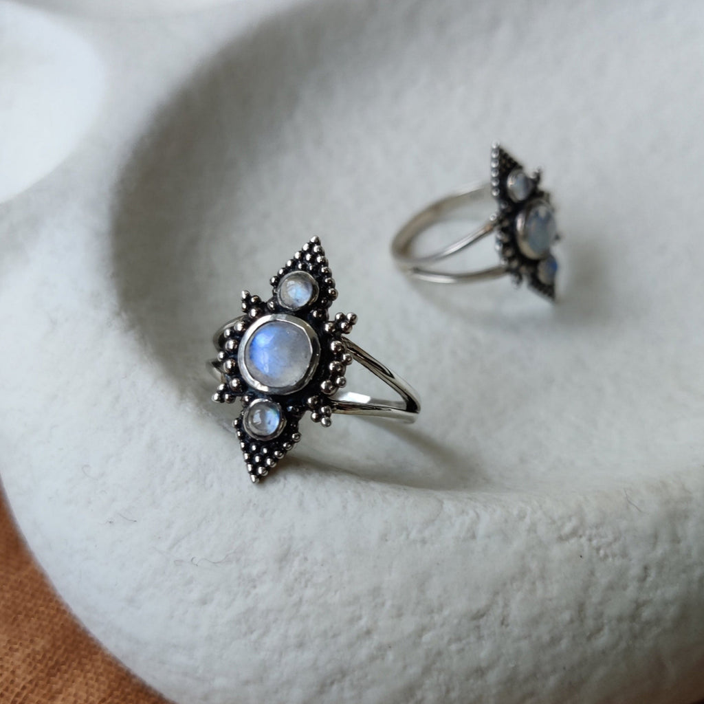 Moonstone and silver rings.