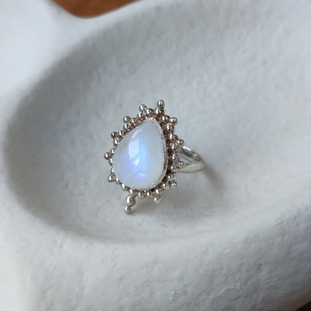 drop-shaped moonstone ring, sterling silver