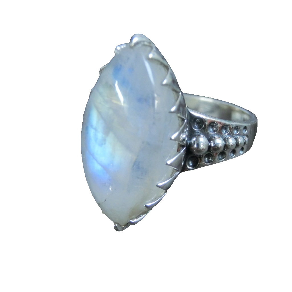 Silver ring with moonstone.