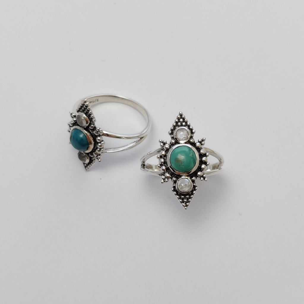 turquoise moonstone silver ring pyramid