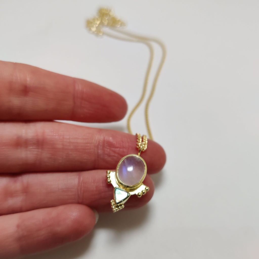 small moonstone necklace crafted from brass