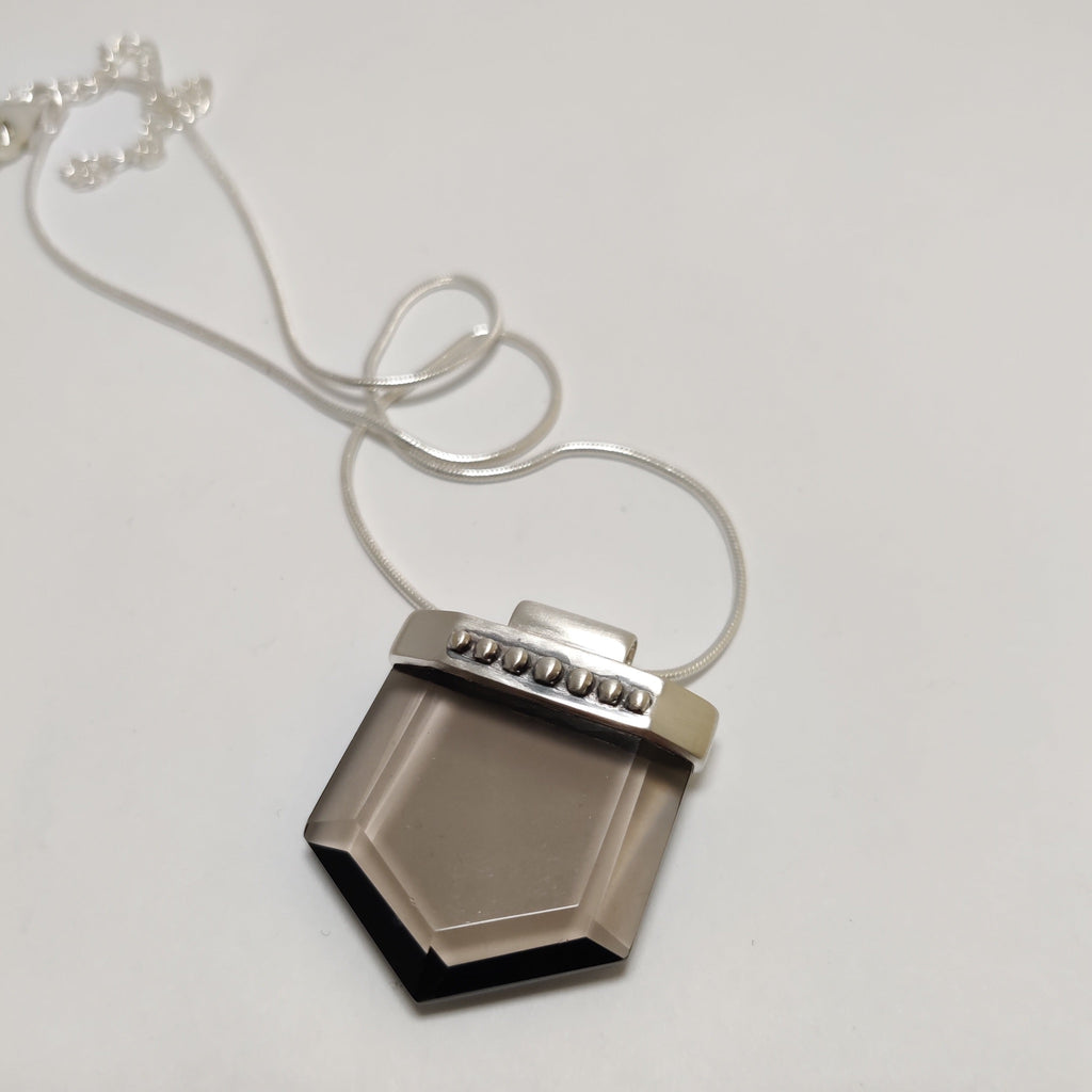 reversible smokey quartz silver necklace