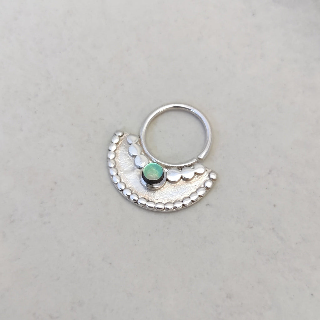 Large silver septum nose ring with abalone shell, diameter 10 mm. 