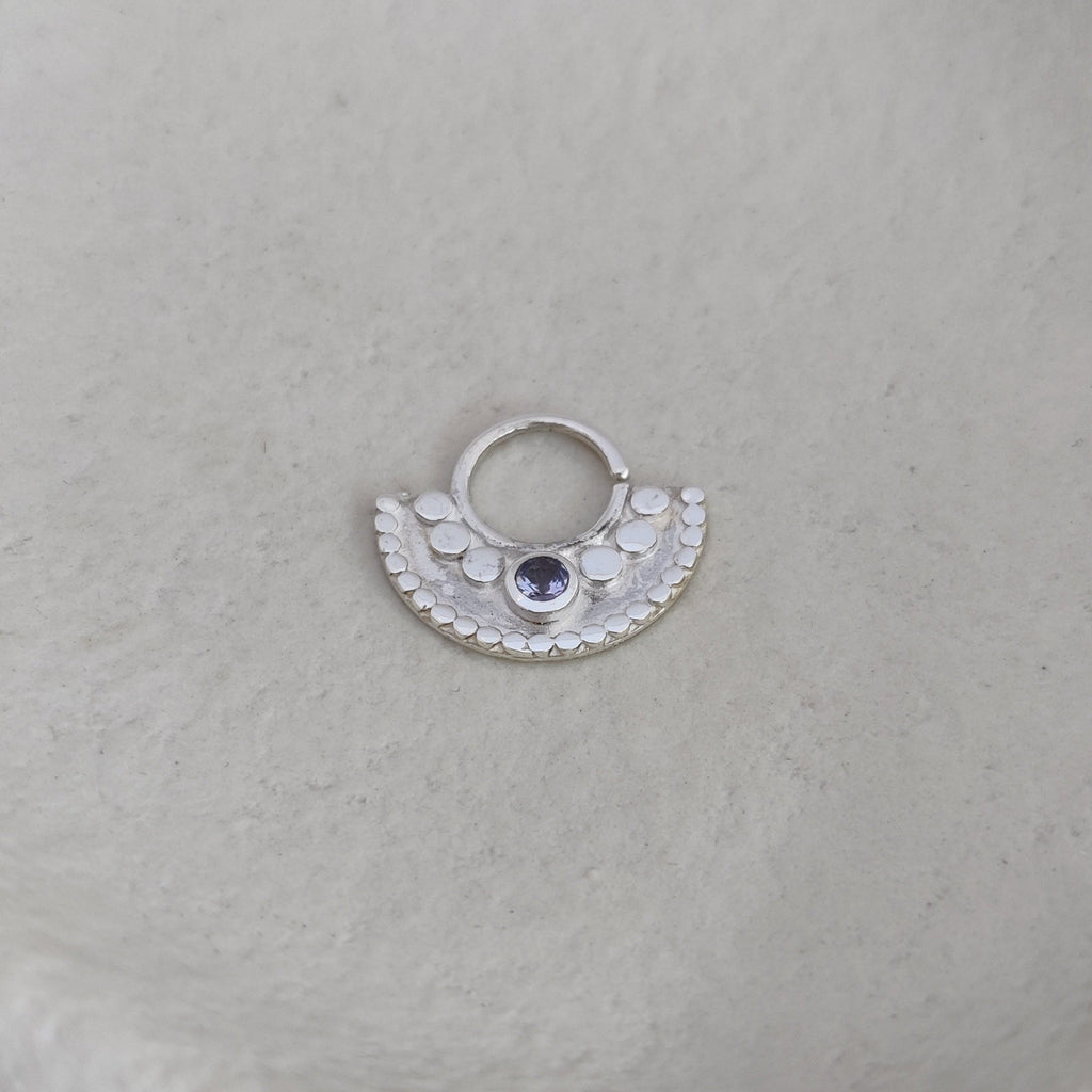Large half-circle silver septum with tanzanite