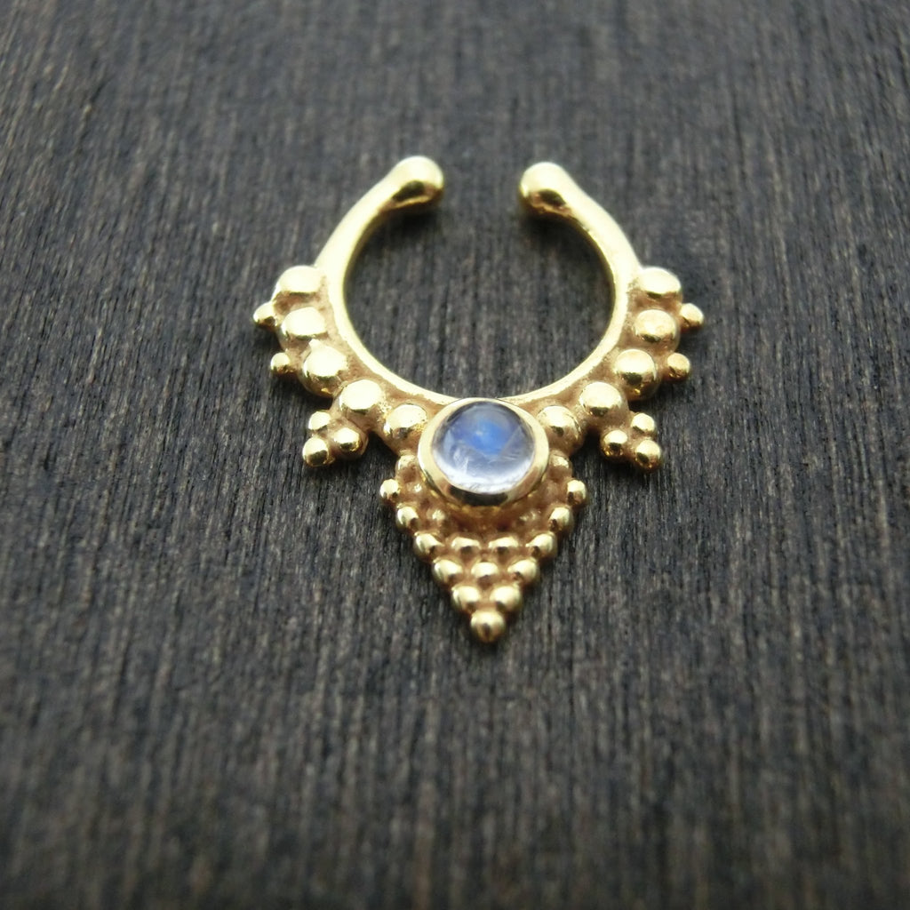 gold fake septum with moonstone