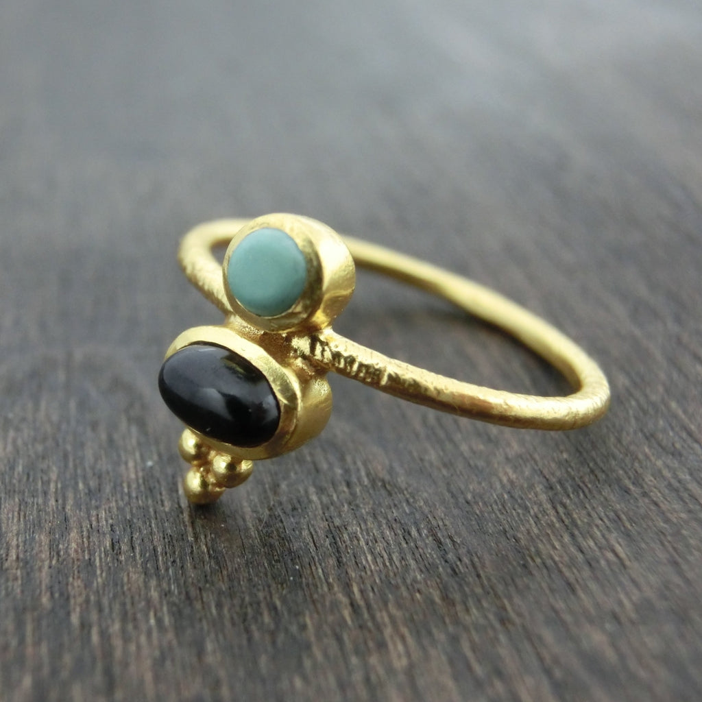 brass ring black onyx turquoise