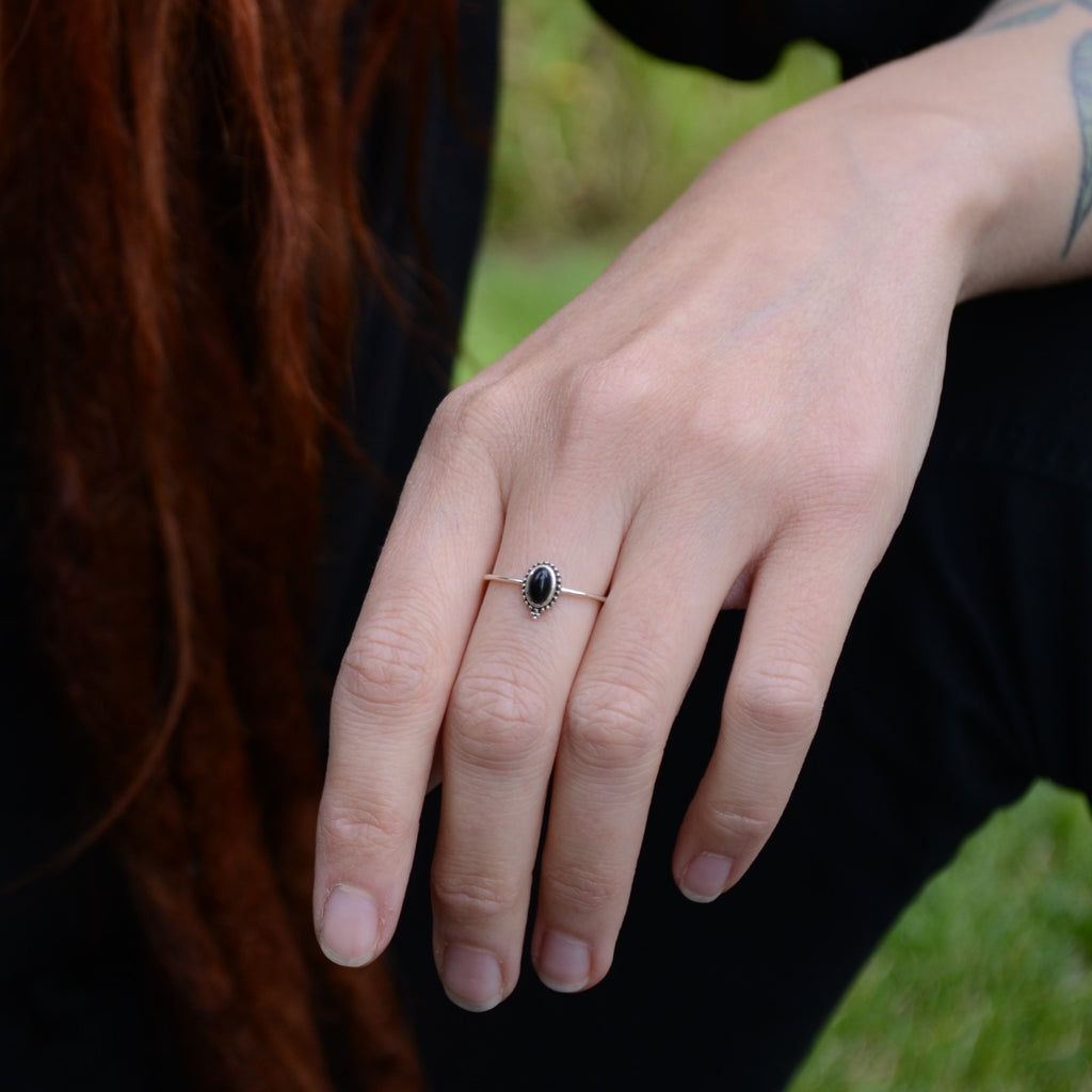 dainty silver ring black onyx
