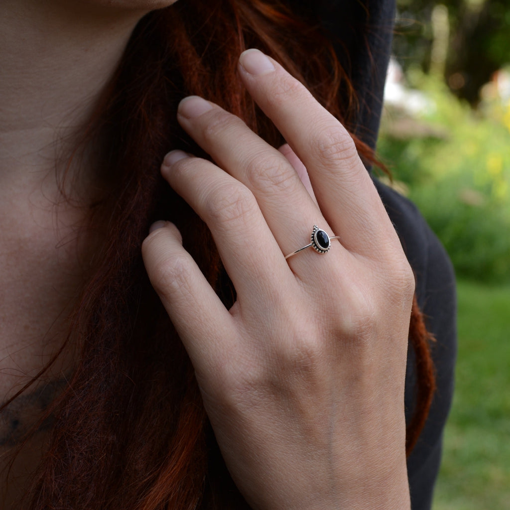 delicate silver ring black onyx