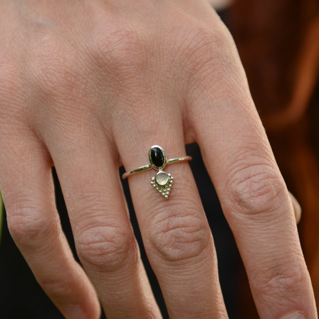 dainty silver ring with gemstone