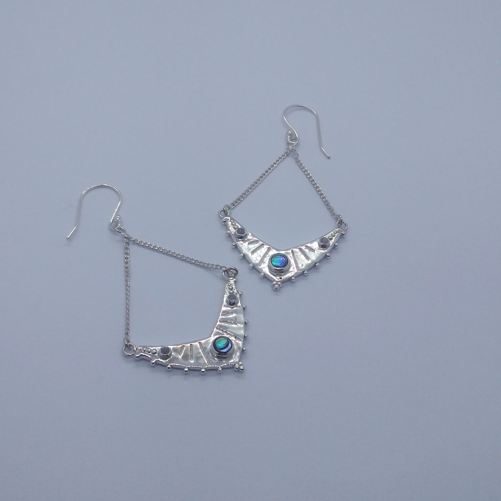 silver earrings abalone shell moonstone