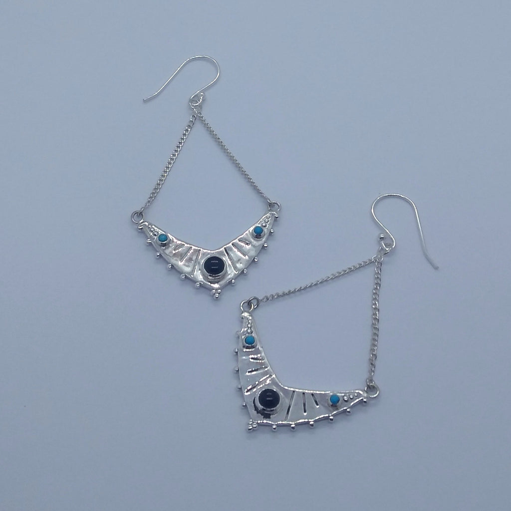 sterling silver earrings black onyx turquoise