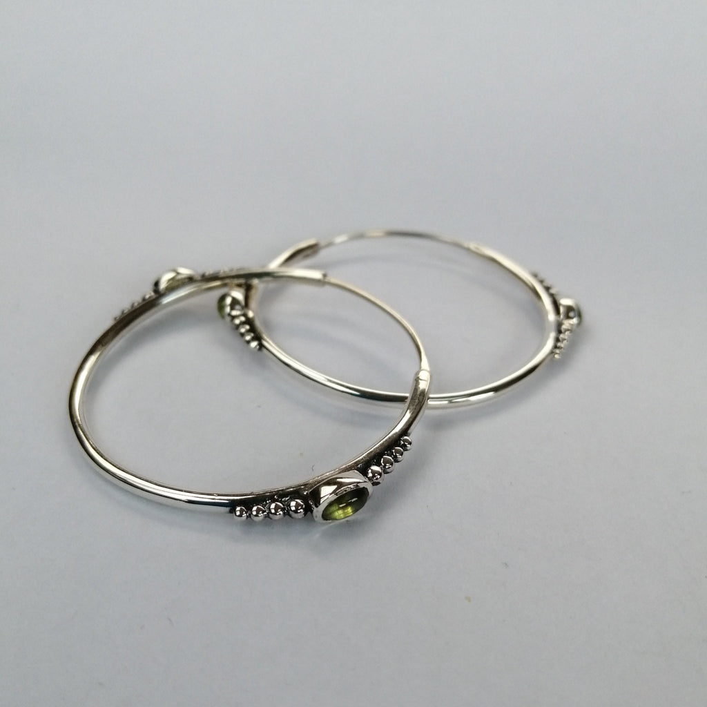 peridot silver hoop earrings