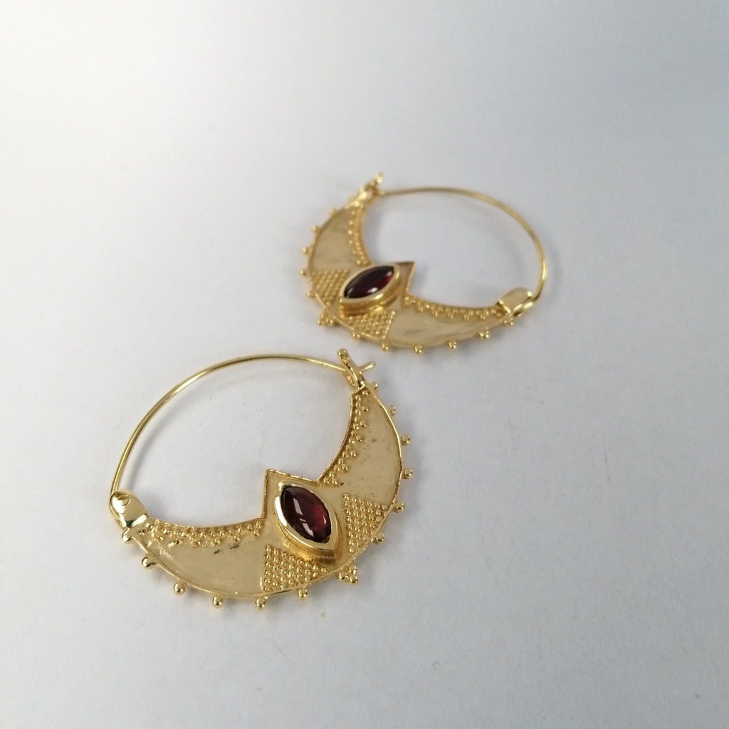 garnet brass earrings