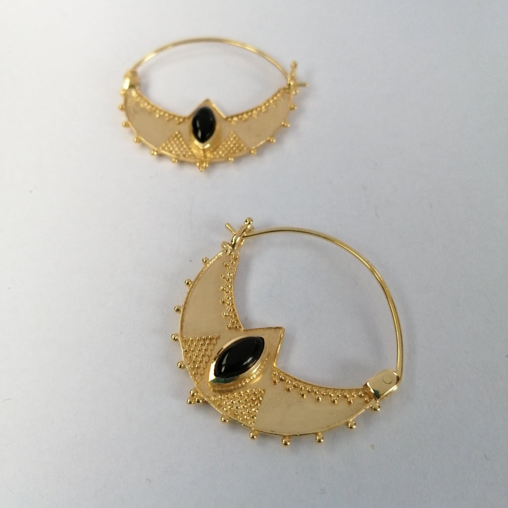 black onyx brass earrings