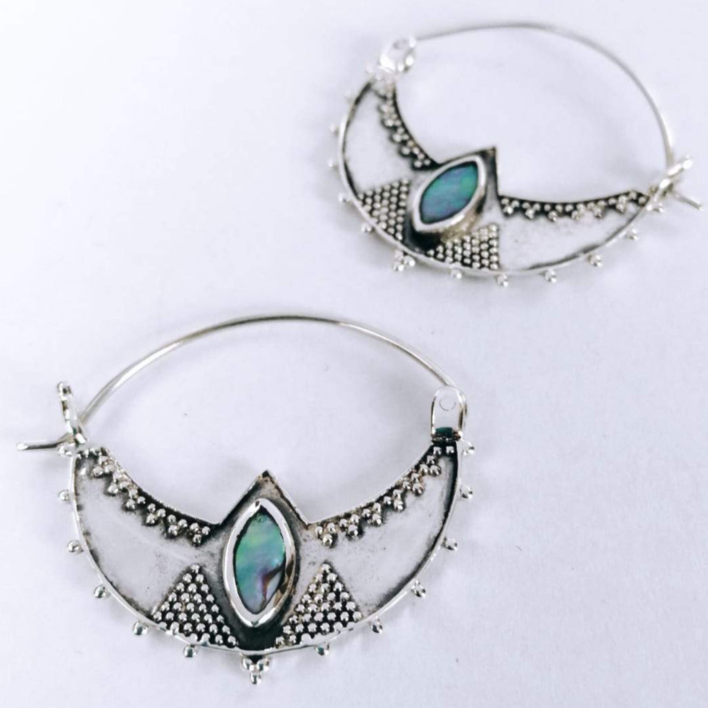 abalone silver earrings crescent 