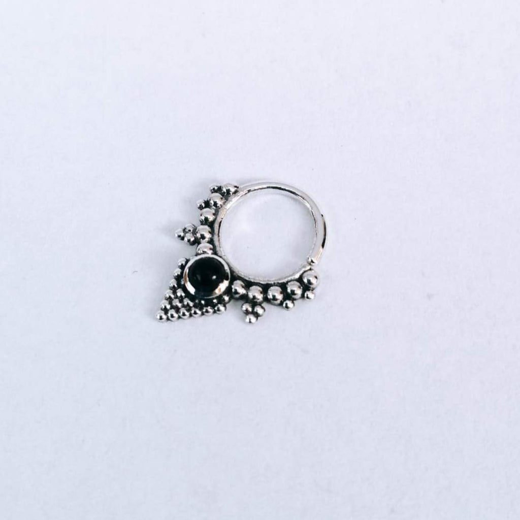sterling silver septum nose ring pyramid black onyx