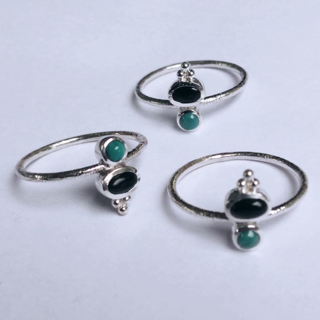 onyx and turquoise silver rings