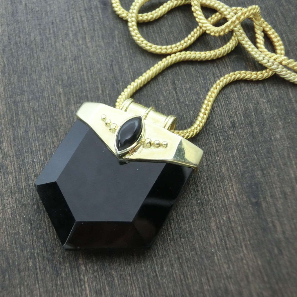 black onyx crystal necklace brass