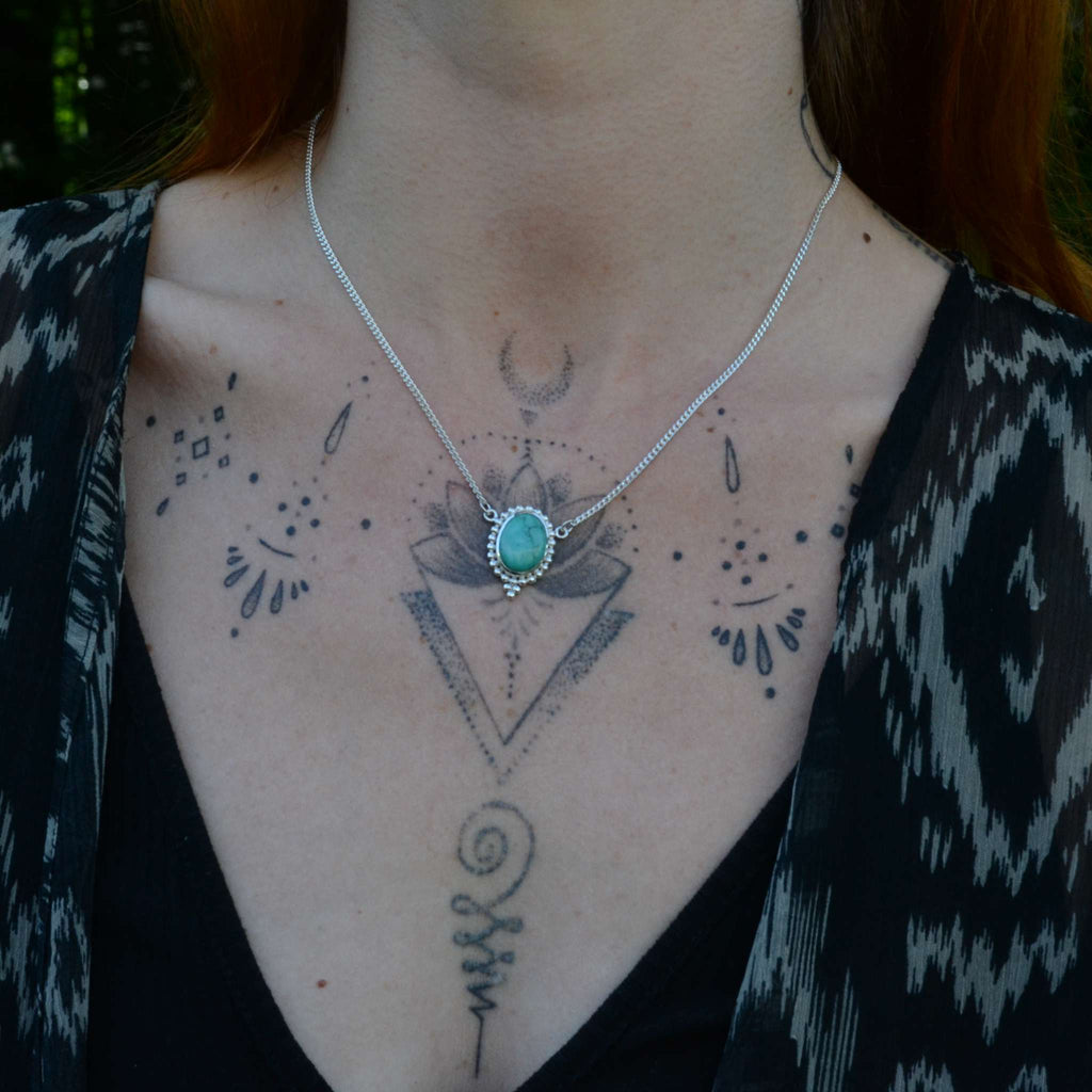 bohemian necklace silver turquoise